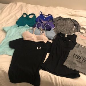 Bundle of workout shirts and sports bras - xs s m